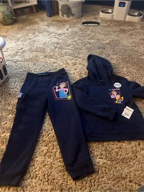 MS Rachel Girls Navy Hoodie & Jogger Matching Set with Character Graphic